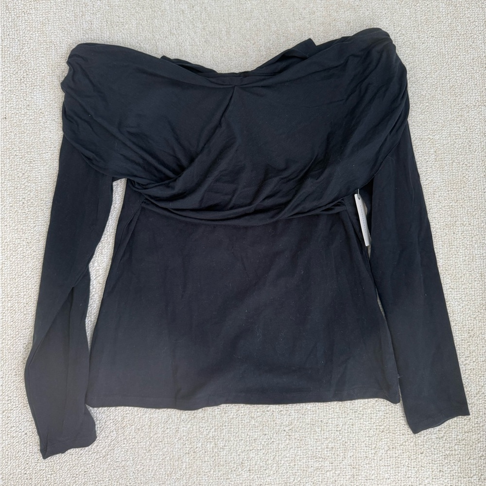 Anthropologie Black Ruched Asymmetrical Long Sleeve Blouse
